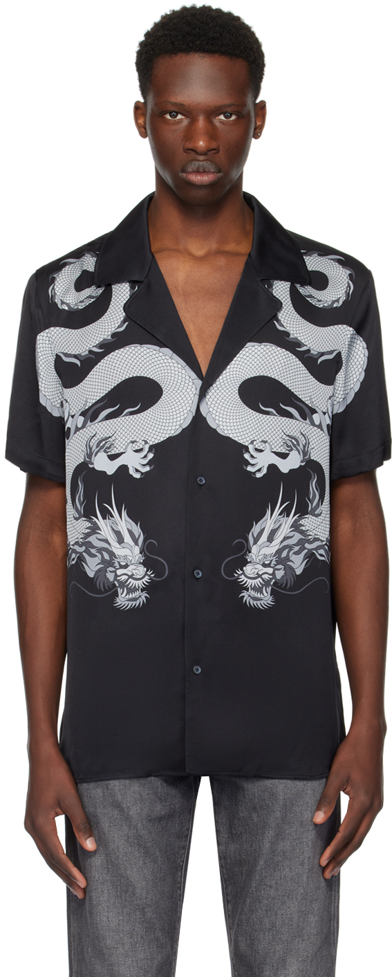 Shop Balmain Black Dragon Print Shirt In Eab Noir/blanc