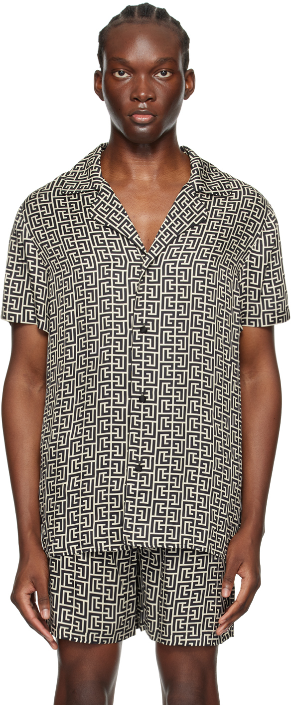 Shop Balmain White & Black Monogram Shirt In Gfe Ivoire/noir