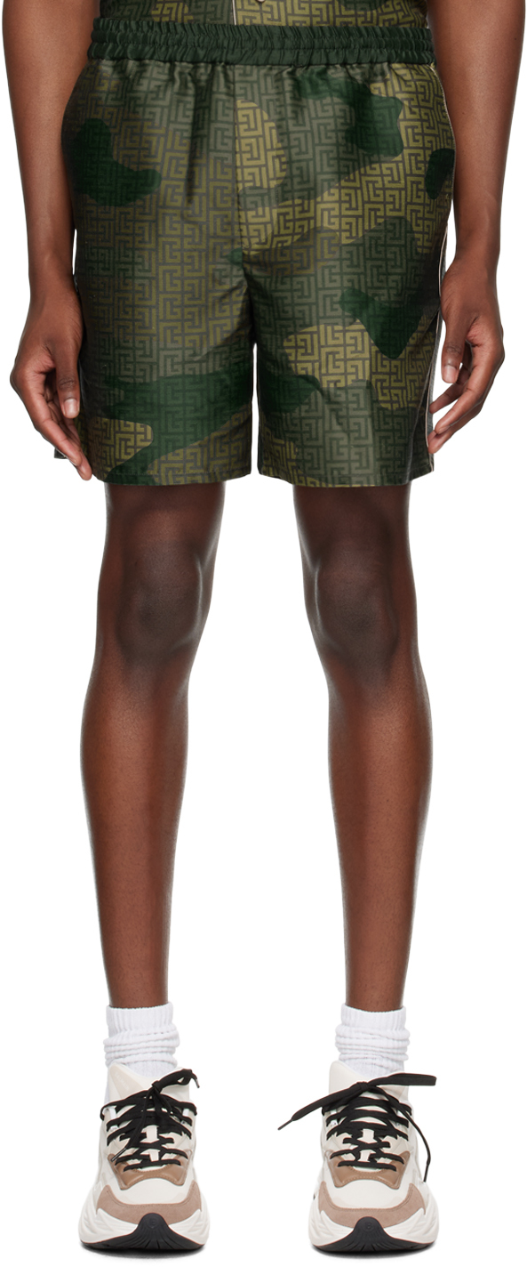 Shop Balmain Khaki Camouflage Shorts In Udf Multi-kaki