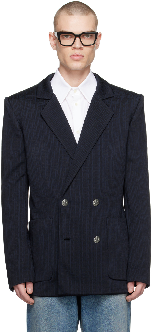 BALMAIN テーラードジャケット 青 Balmain - Denim Blue Double-Breasted Fitted Jacket