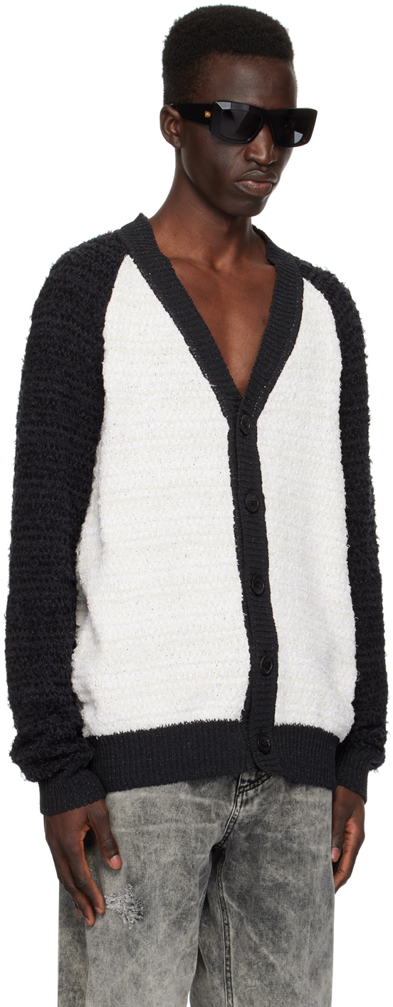 BALMAIN OFF-WHITE & BLACK EMBROIDERED CARDIGAN 