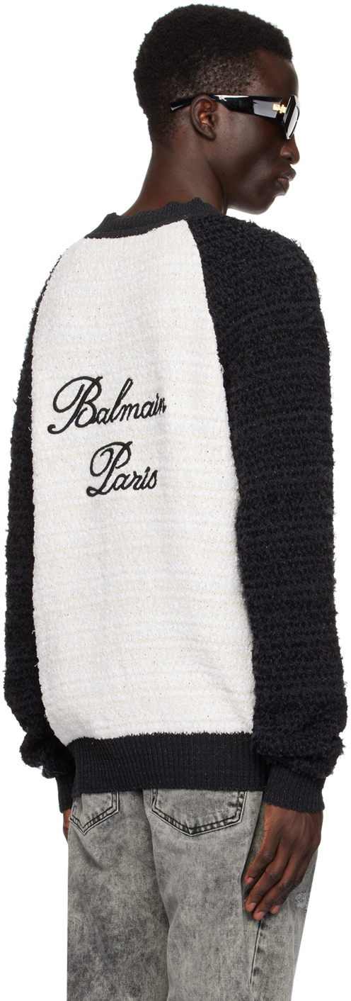 BALMAIN OFF-WHITE & BLACK EMBROIDERED CARDIGAN 