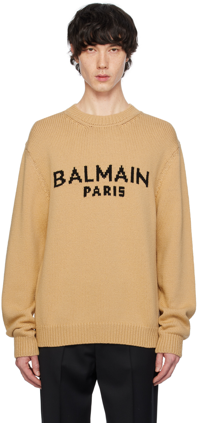 Shop Balmain Beige Jacquard Sweater In Gqp Beige Clair