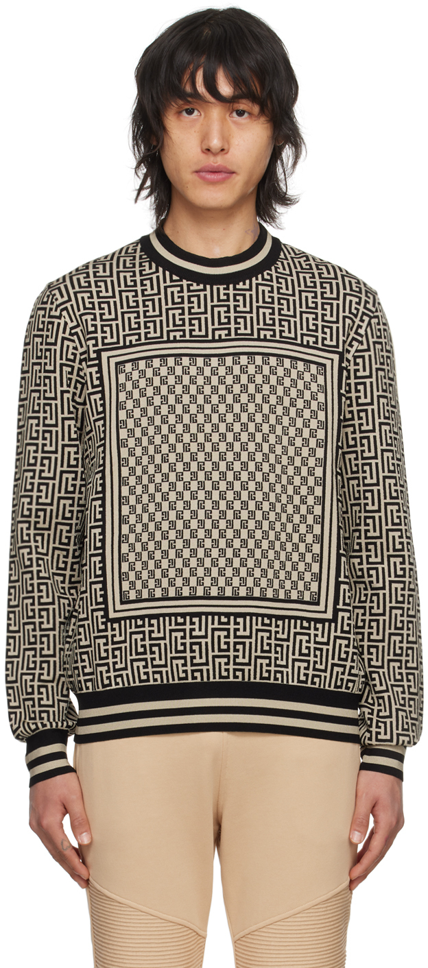 Shop Balmain Black Mini Monogram Sweater In Gfe Ivoire/noir