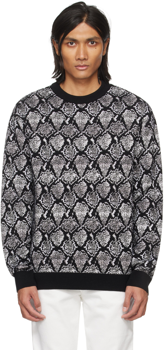 Balmain Black & Gray Snakeskin Sweater In Ekn Noir/blanc/gris