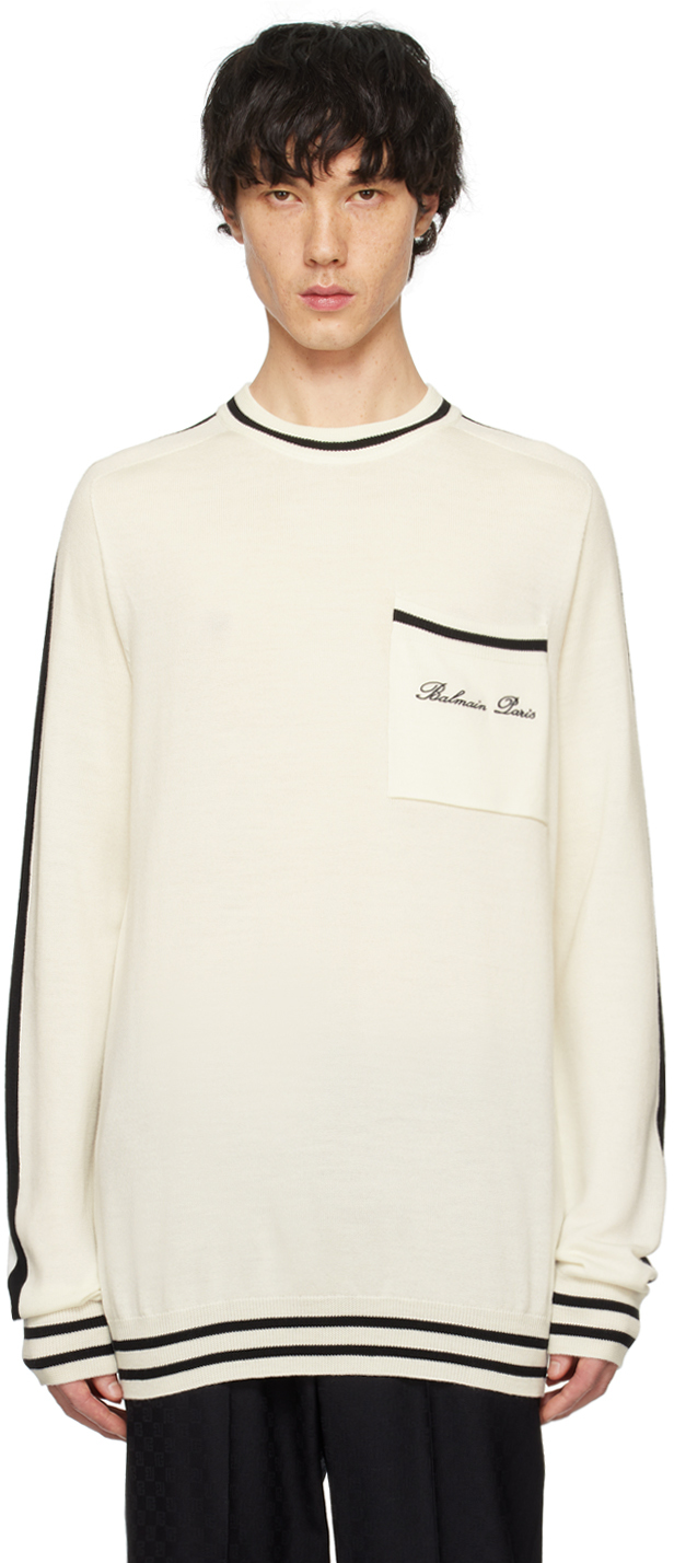 Shop Balmain Off-white Signature Sweater In Gmt Naturel/noir
