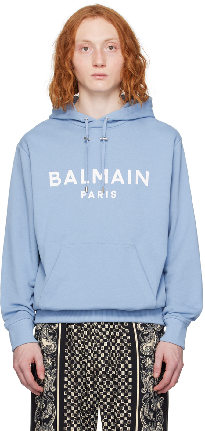 Balmain Blue Printed Hoodie