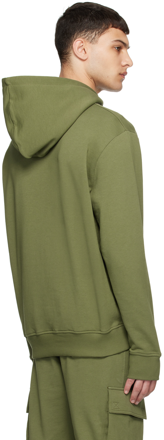 Shop Balmain Khaki Paris Print Hoodie In Uio Kaki/blanc