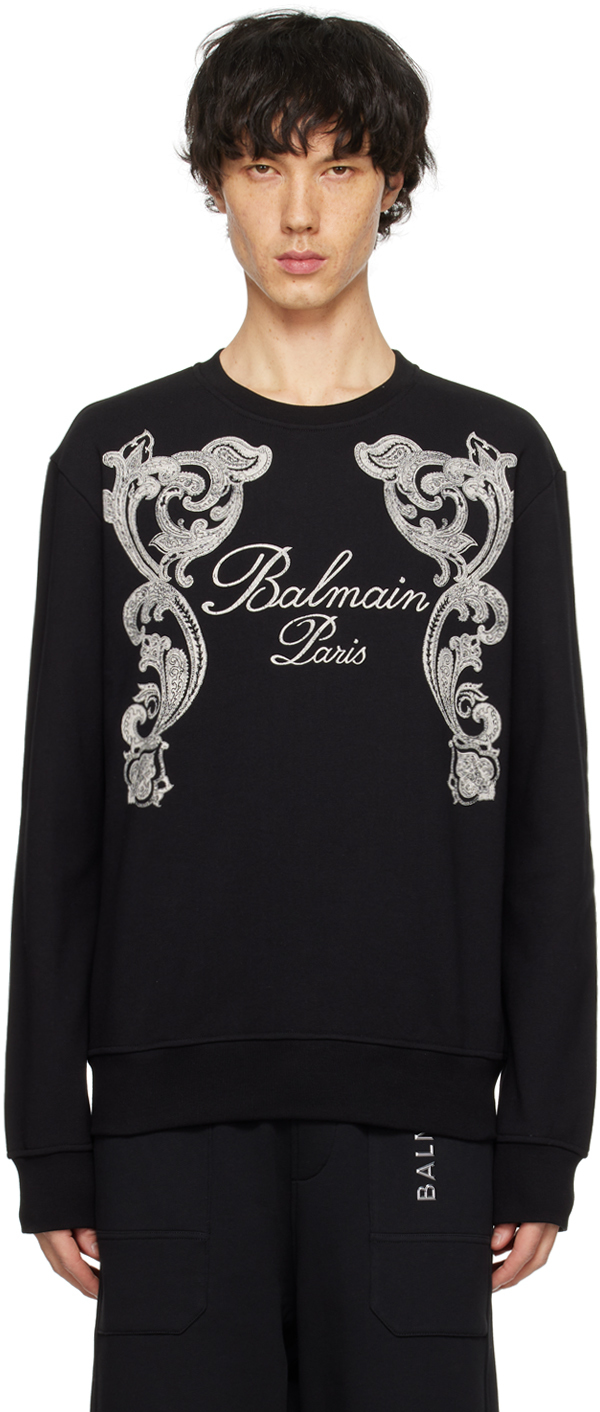 Balmain Black Printed Sweatshirt In Edk Noir/ivoire
