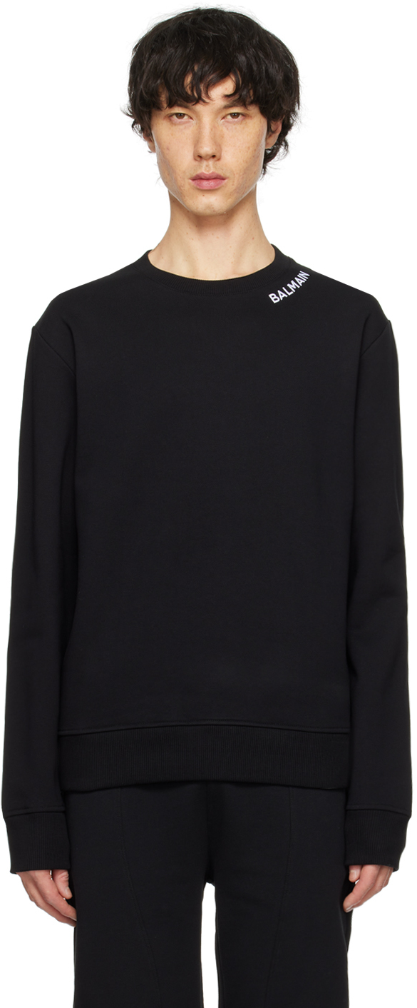 Shop Balmain Black Embroidered Sweatshirt In Eab Noir/blanc