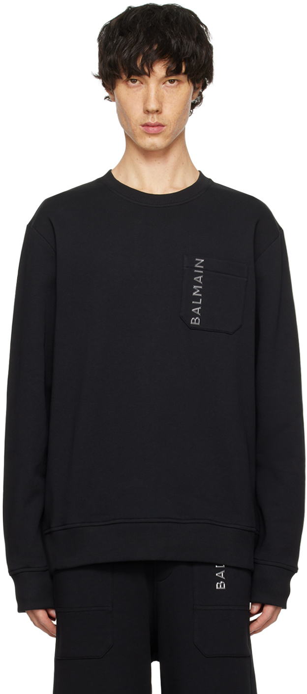 Shop Balmain Black Plaque Sweatshirt In Ehr Noir/gris Foncã‰