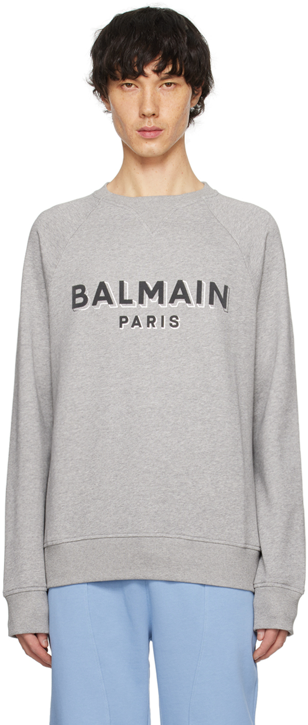 Balmain Gray Metallic Flocked Sweatshirt In Yfy Gris Chinã‰