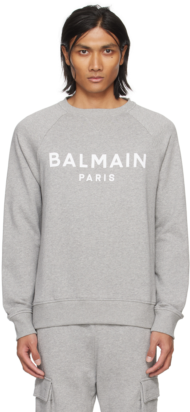 Balmain Grey Printed Sweatshirt In Ydu Gris Chinã‰
