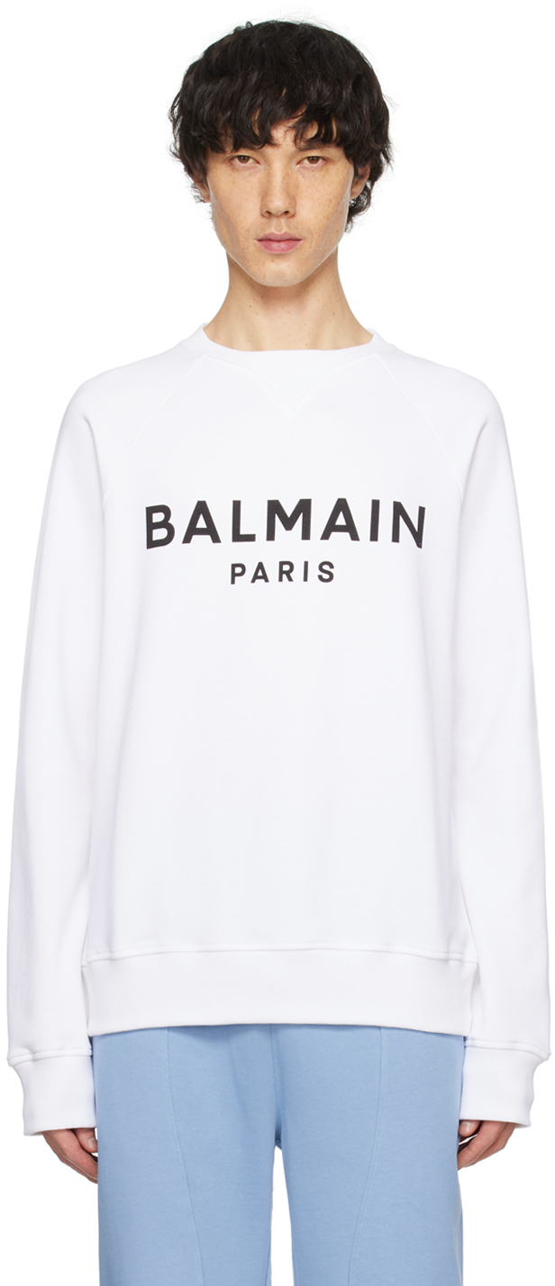 Balmain White Printed Sweatshirt In Gab Blanc/noir