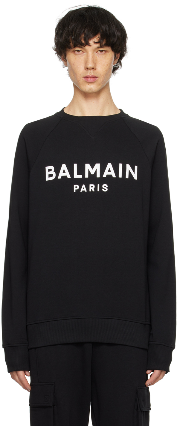 Shop Balmain Black Printed Sweatshirt In Eab Noir/blanc