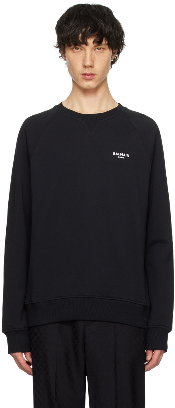 Balmain Black Flocked Sweatshirt In Eab Noir/blanc