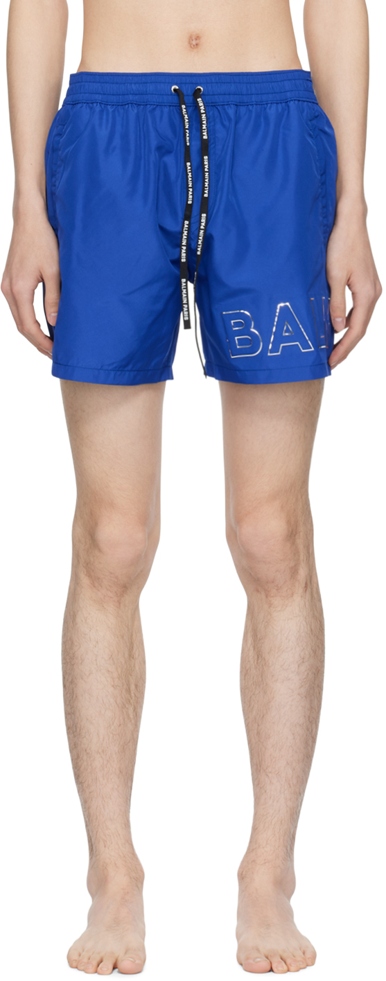 Blue Embossed Swim Shorts