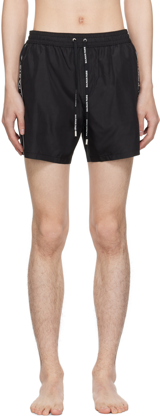 Balmain Black Printed Swim Shorts In 001 Black