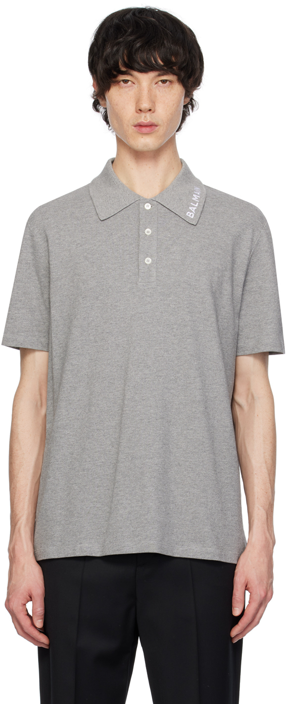 Gray Embroidered Polo