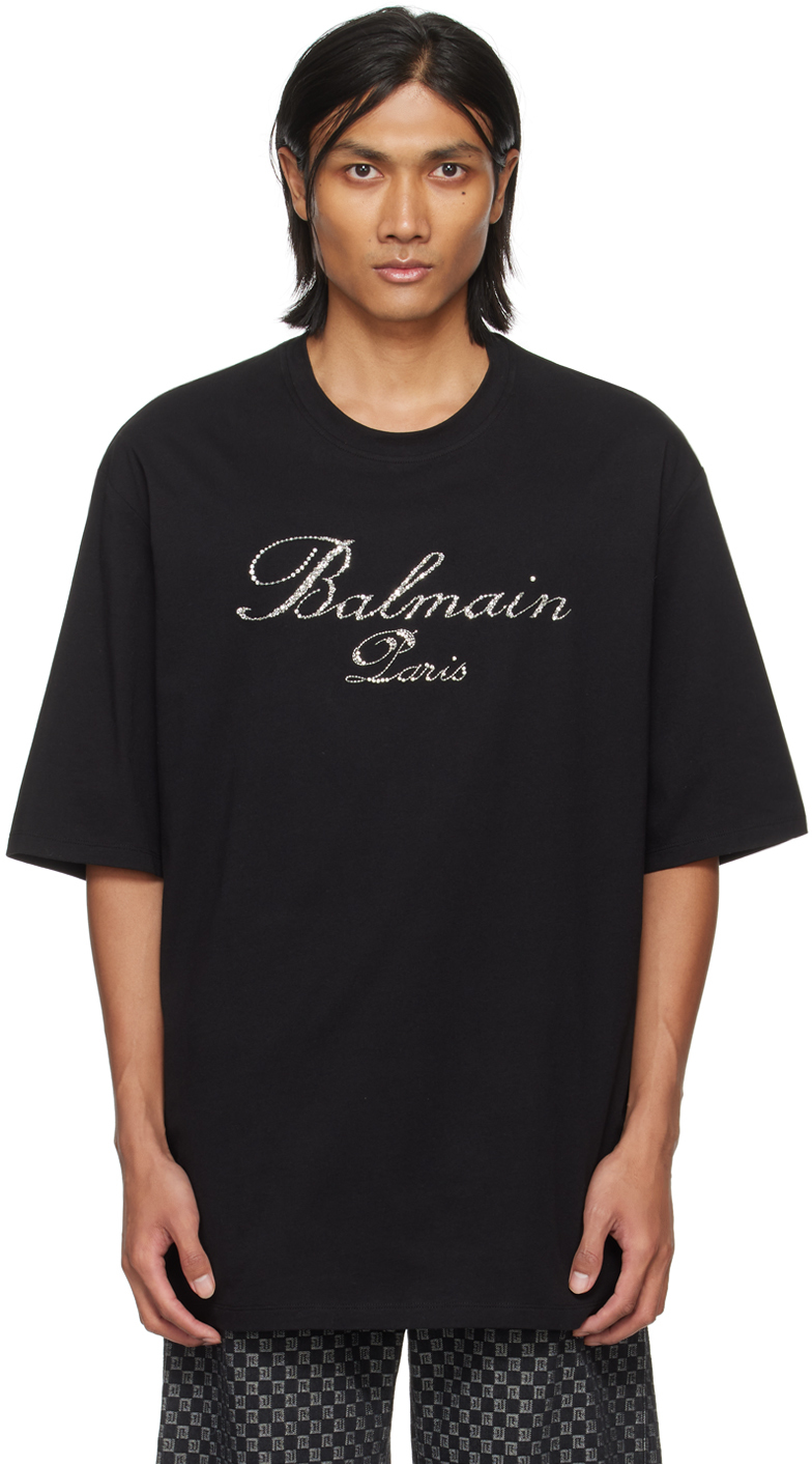 Balmain Black Crystal-cut T-shirt In Ejp Noir/vieil
