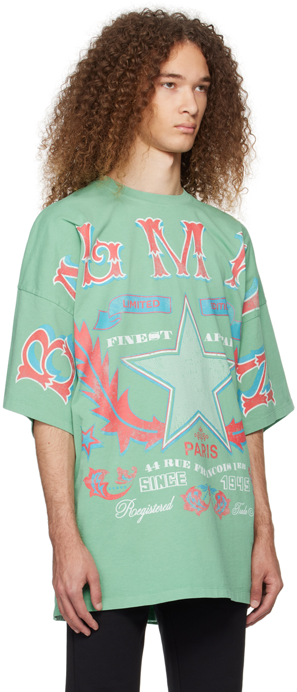 Shop Balmain Green Western T-shirt In Ugq Vert D'eau