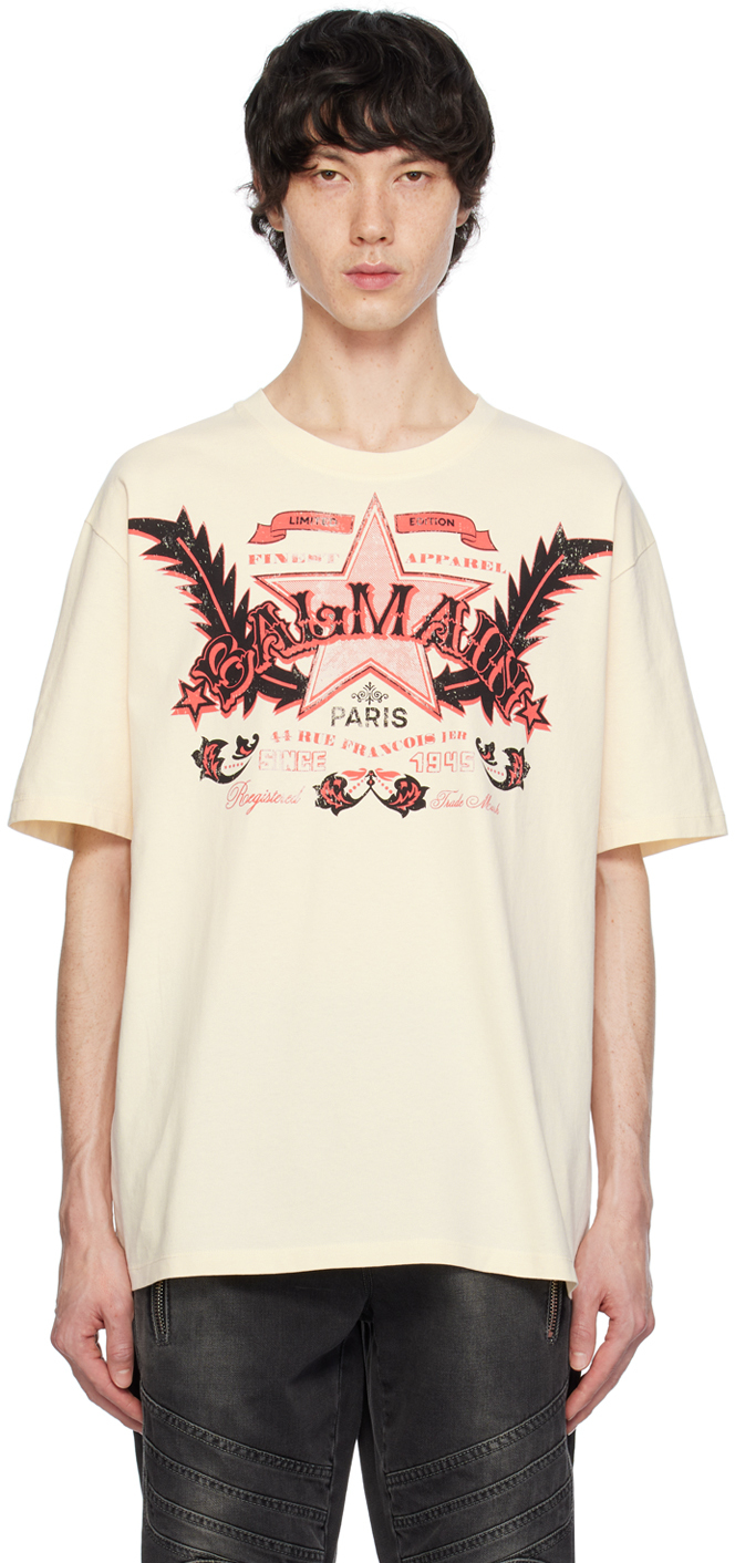 Shop Balmain Beige Western T-shirt In Gsk Crãˆme/multico