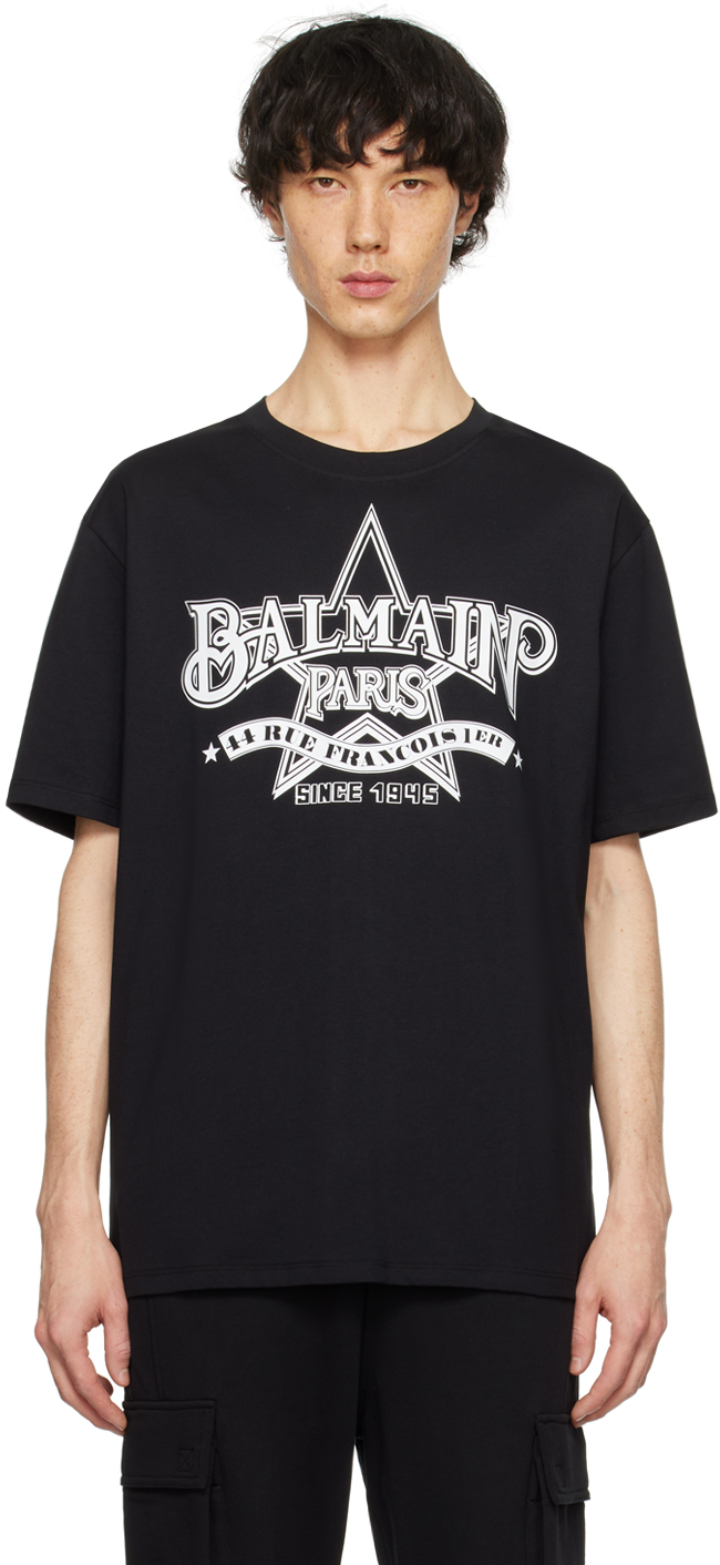 Shop Balmain Black Star T-shirt In Eab Noir/blanc