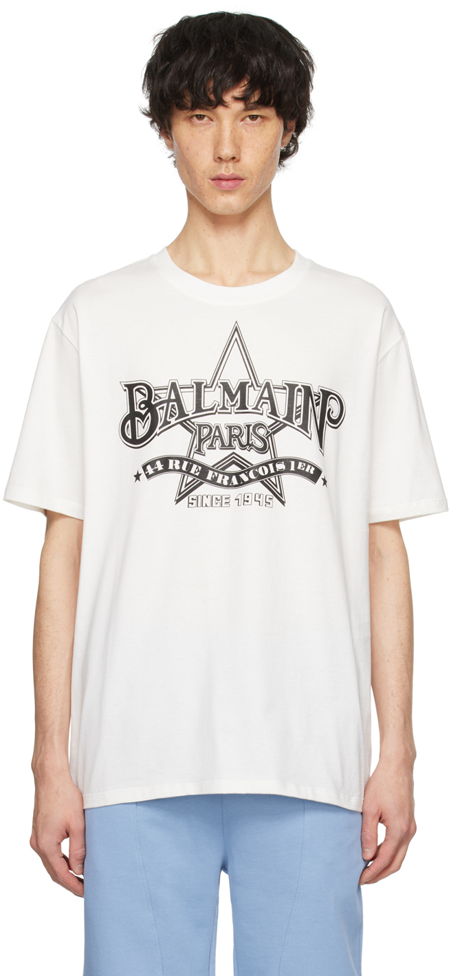 Balmain White Star T-shirt In Gab Blanc/noir