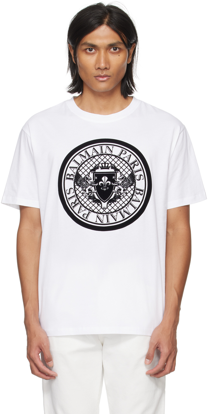 Shop Balmain White Coin T-shirt In Gab Blanc/noir