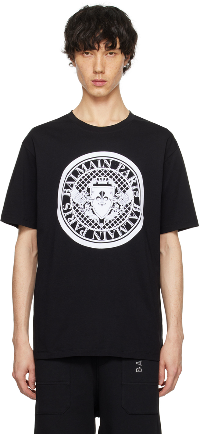 Shop Balmain Black Coin T-shirt In Eab Noir/blanc