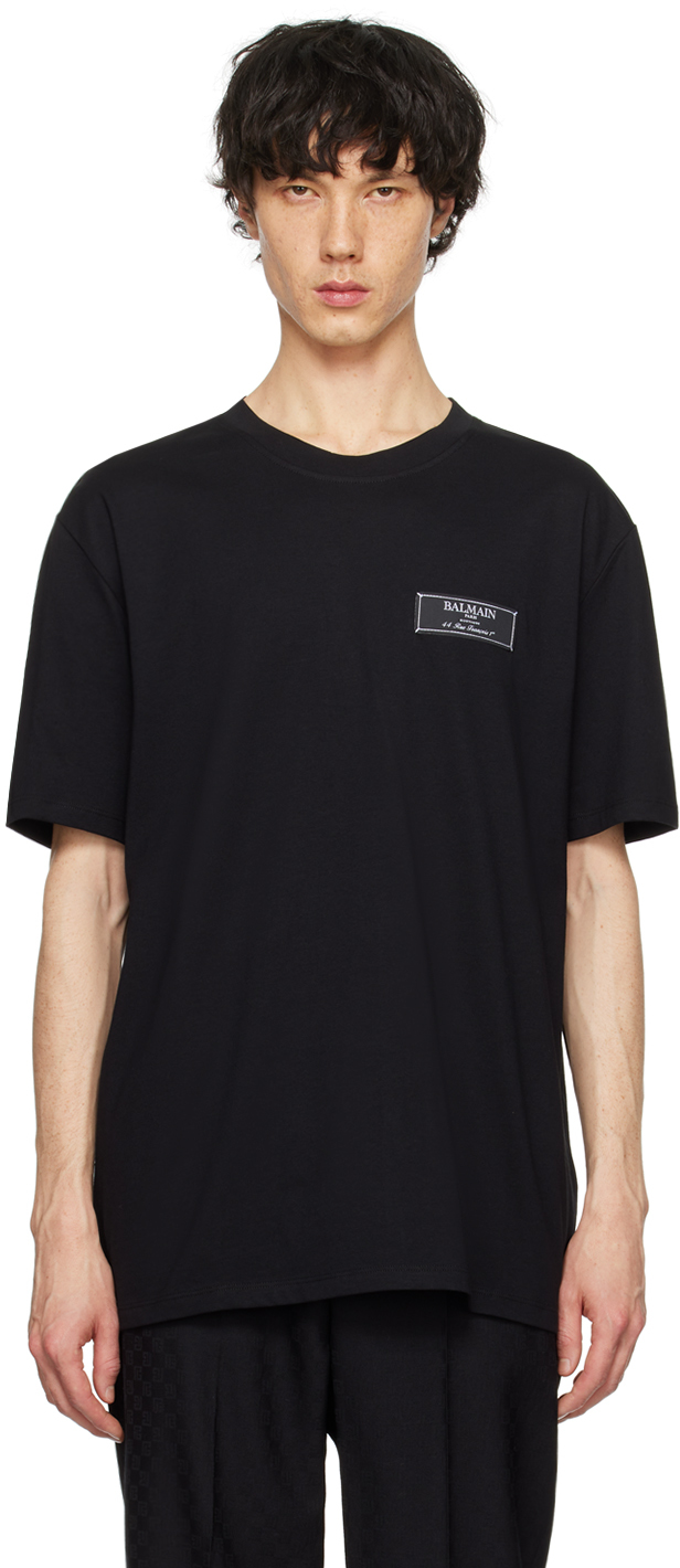 Shop Balmain Black Patch T-shirt In 0pa Noir