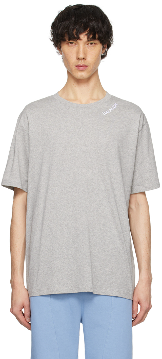 Shop Balmain Gray Embroidered T-shirt In Ydu Gris Chinã‰