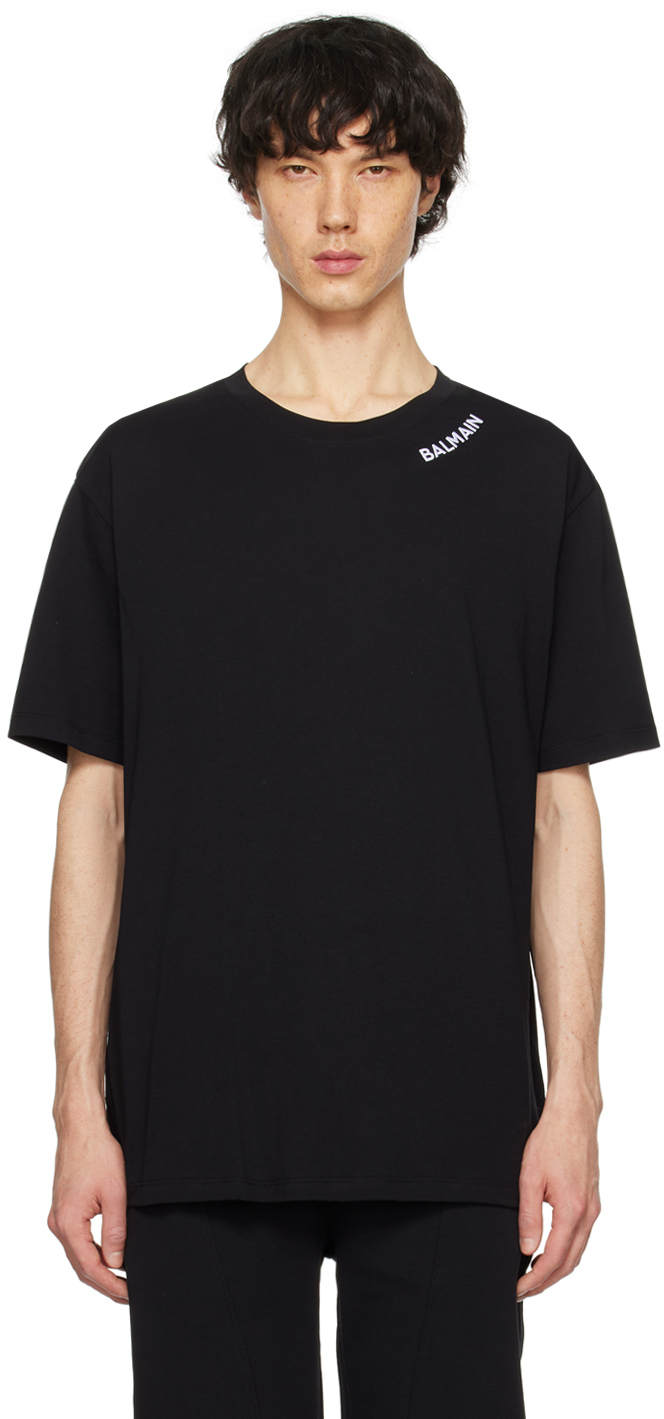 Shop Balmain Black Embroidered T-shirt In Eab Noir/blanc