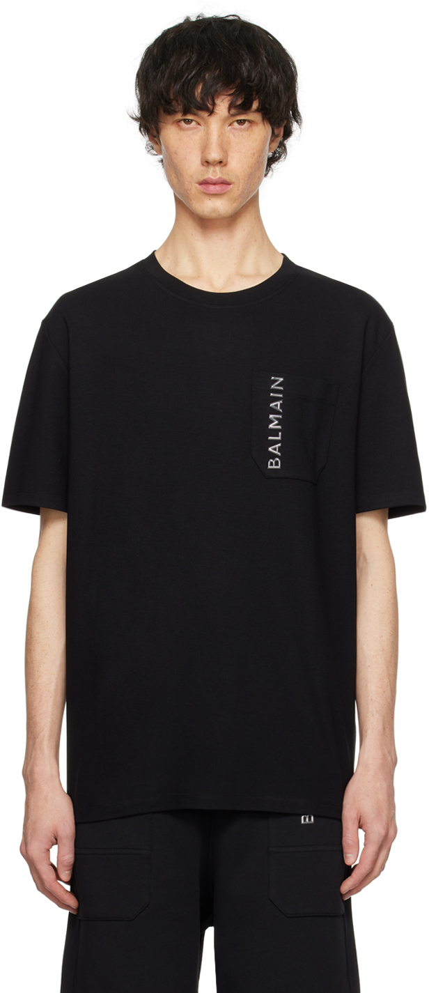 Balmain Black Plaque T-shirt In Ehr Noir/gris Foncã‰