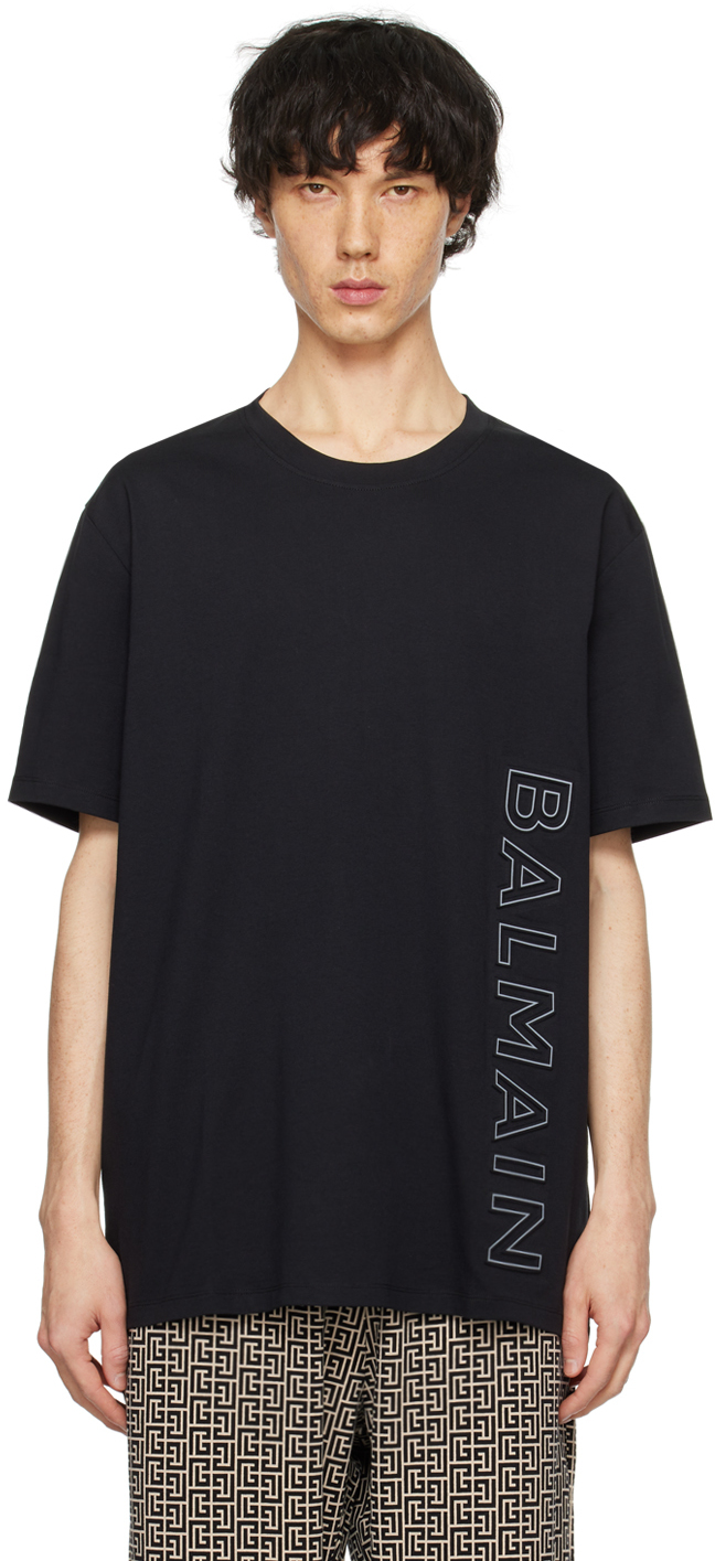Balmain Black Bonded T-shirt In Ebp Noir/gris