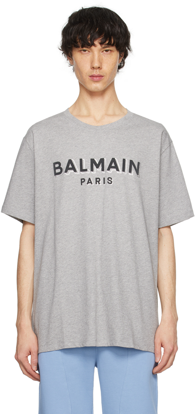 Balmain Gray Metallic Flocked T-shirt In Yfy Gris Chinã‰