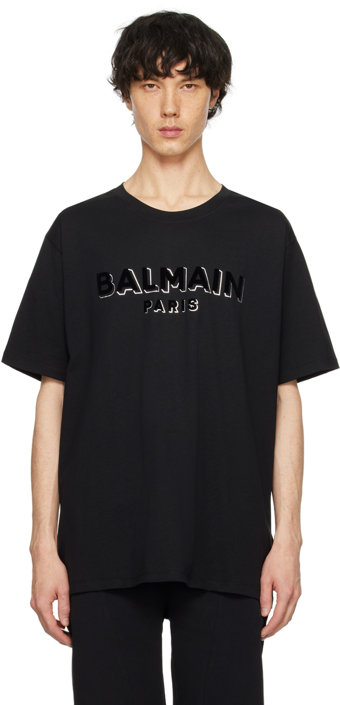 Shop Balmain Black Metallic Flocked T-shirt In Ejo Noir/noir
