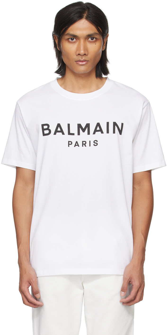 Balmain White Printed T-shirt In Gab Blanc/noir