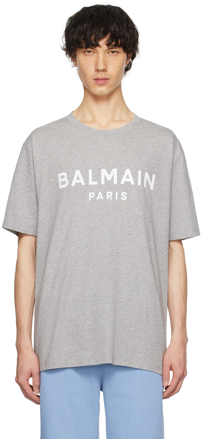 Shop Balmain Gray Printed T-shirt In Ydu Gris Chinã‰