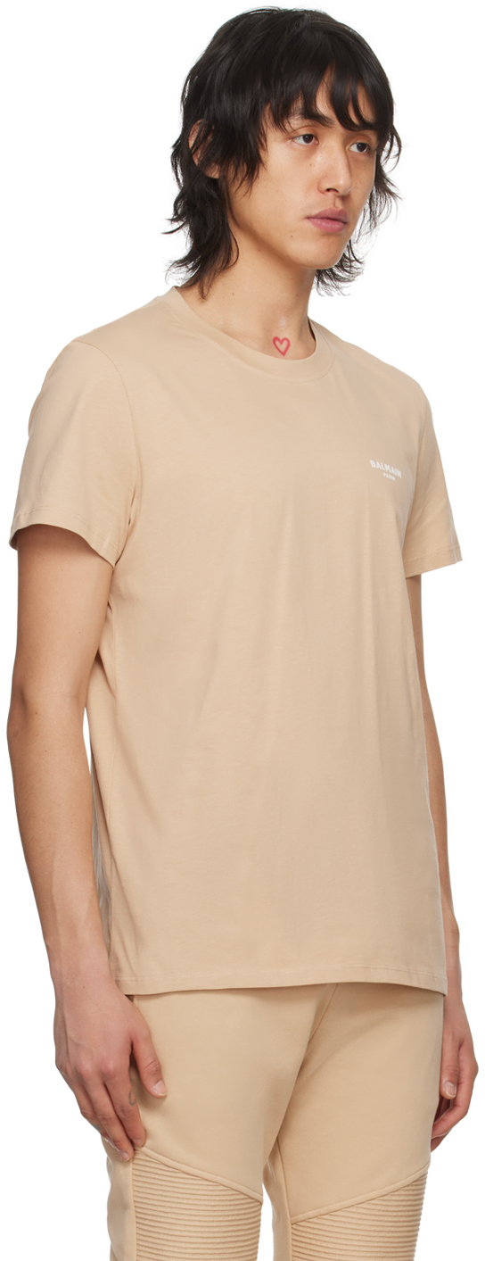 Shop Balmain Beige Flocked T-shirt In Gse Beige Clair