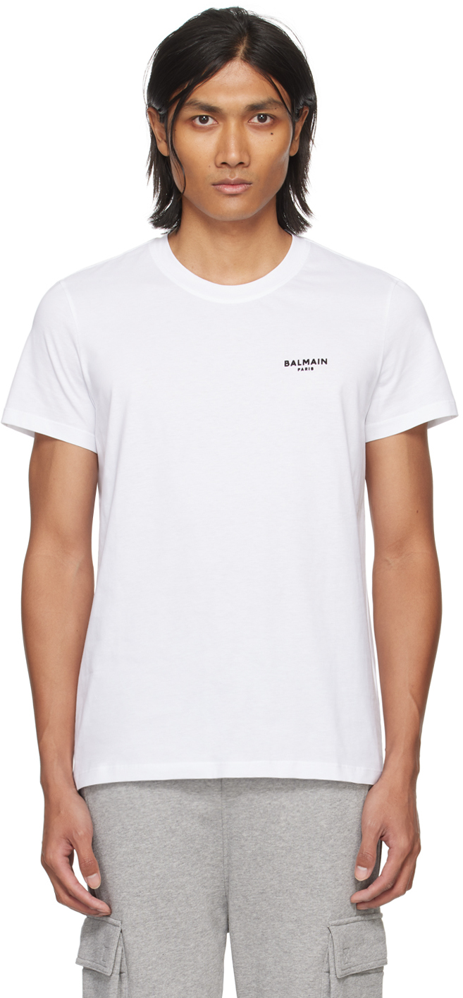 Balmain White Flocked T-shirt In Gab Blanc/noir