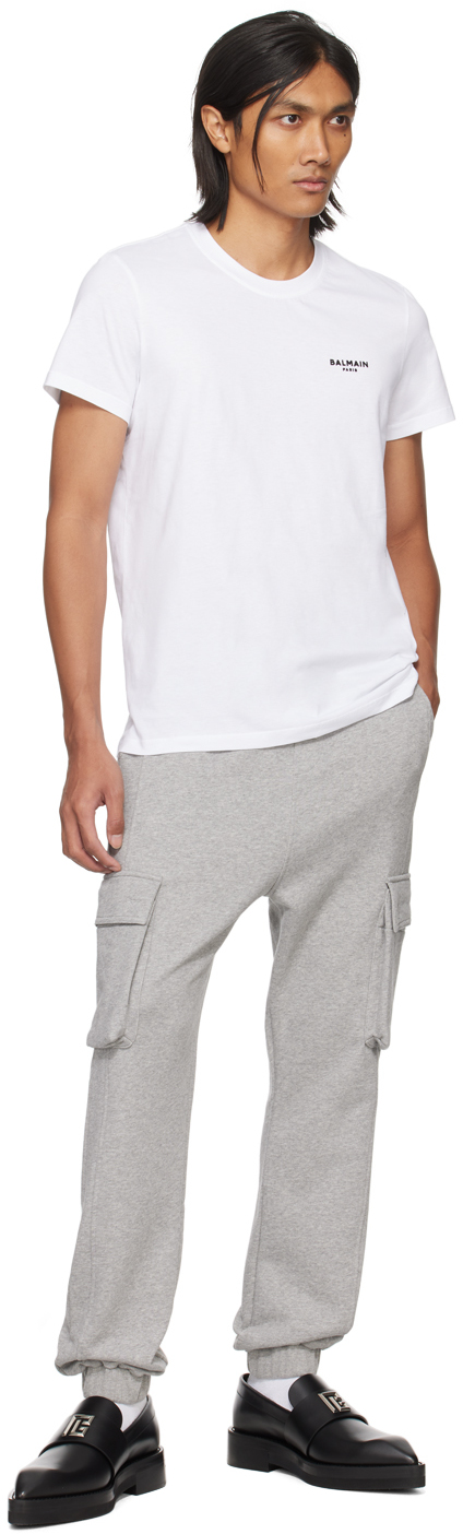 Balmain White Crewneck T-shirt With Logo Lettering Embroidery In Gab Blanc/noir