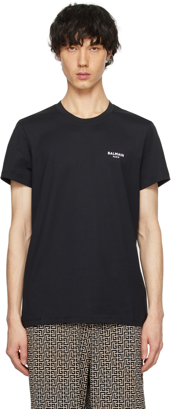 Balmain Black Flocked T-shirt In Eab Noir/blanc