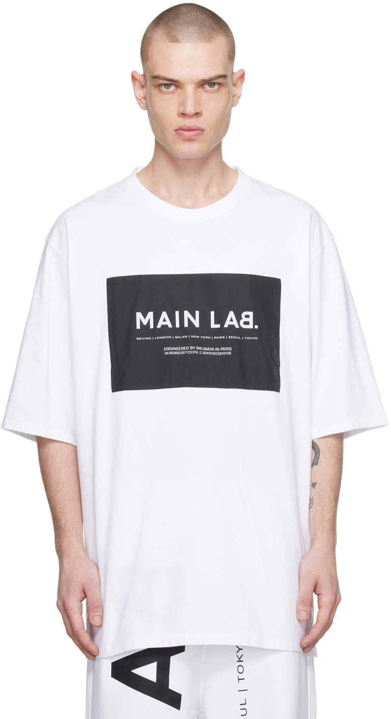 Balmain White Label T-shirt In Gab Blanc/noir