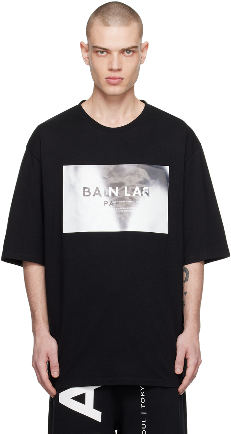 Balmain Black Hologram T-shirt In 0pa Noir