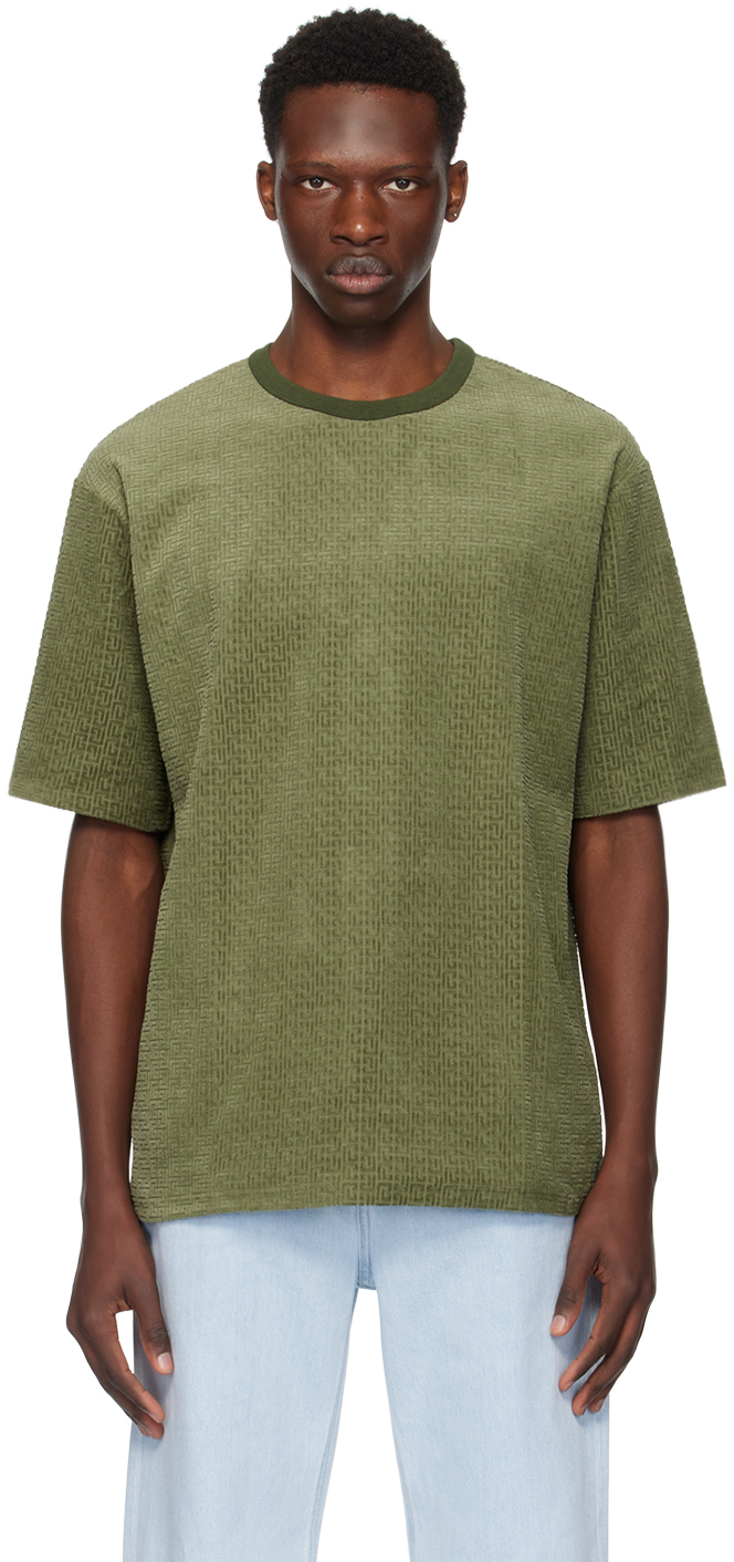 Shop Balmain Khaki Monogram T-shirt In 7cw Kaki