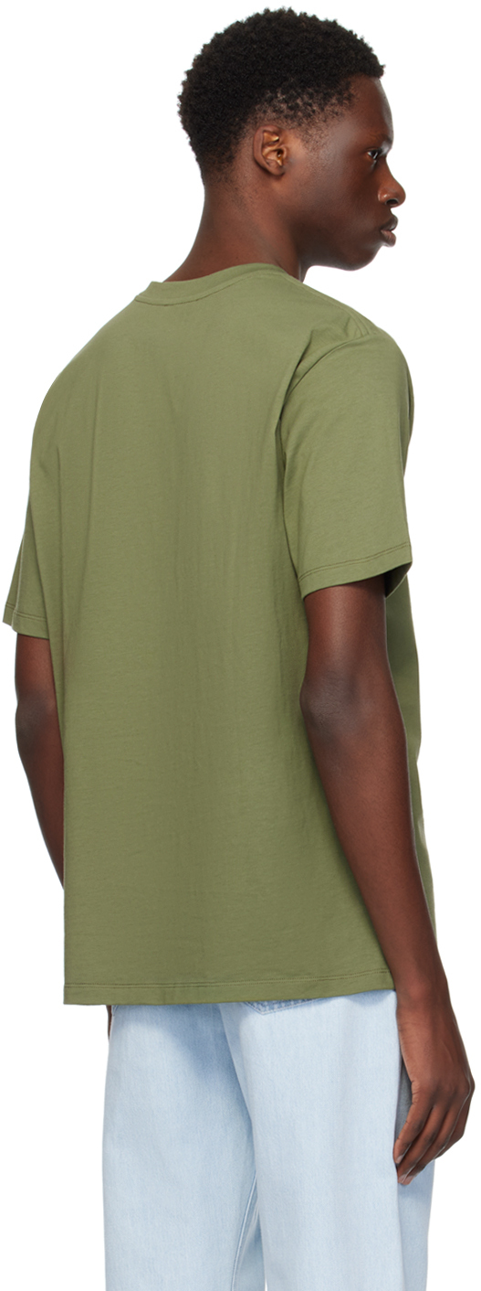 Balmain Green Crewneck T-shirt With Logo Lettering On The Front In Uhb Kaki/blanc