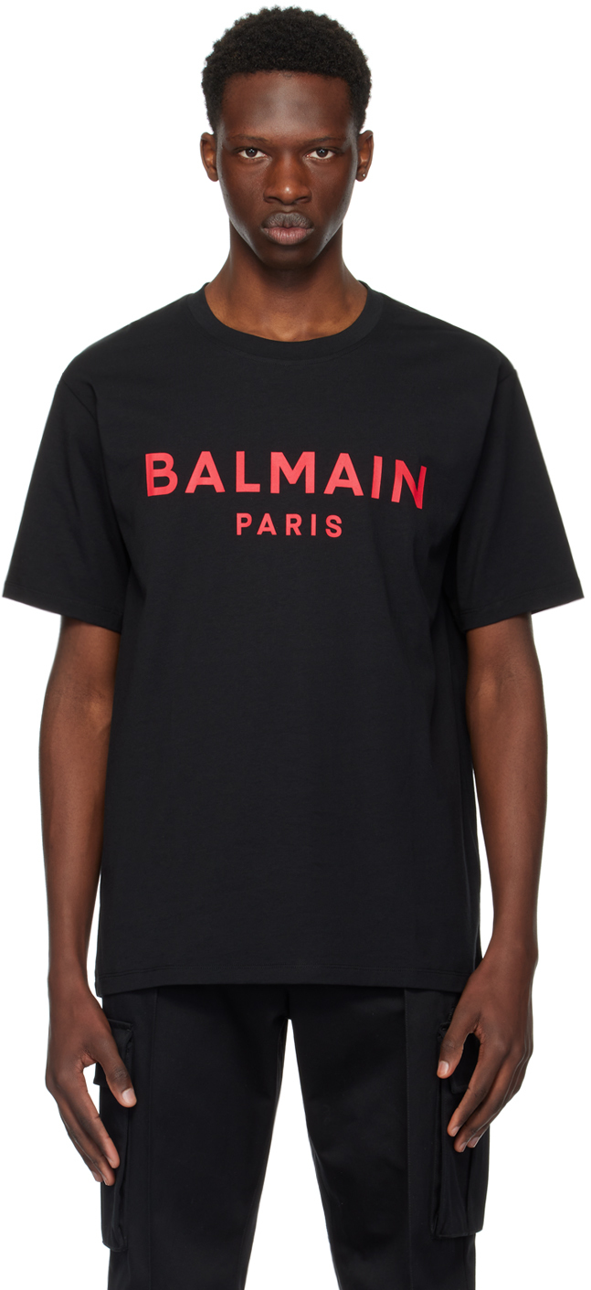 Shop Balmain Black Paris Print T-shirt In Eik Noir/rouge