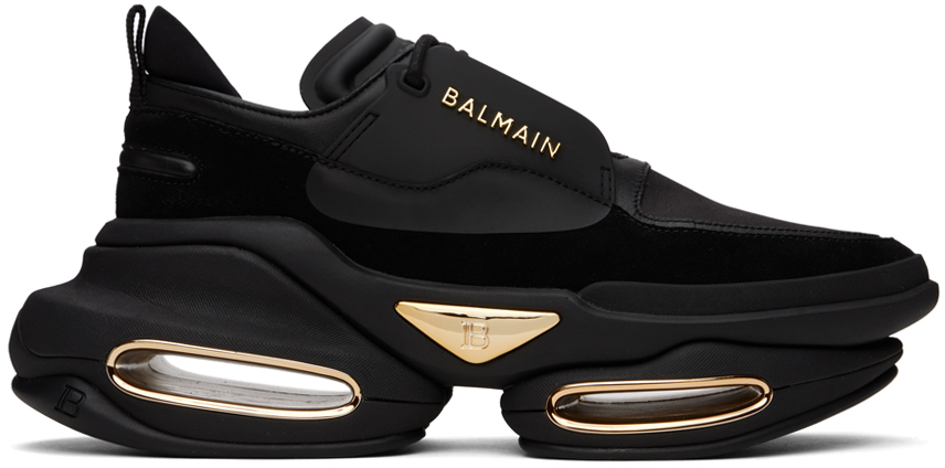 Shop Balmain Black B-bold Leather & Suede Sneakers In 0pa Noir