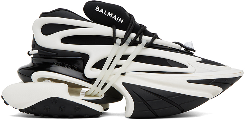 Shop Balmain Black & White Unicorn Sneakers In Eab Noir/blanc